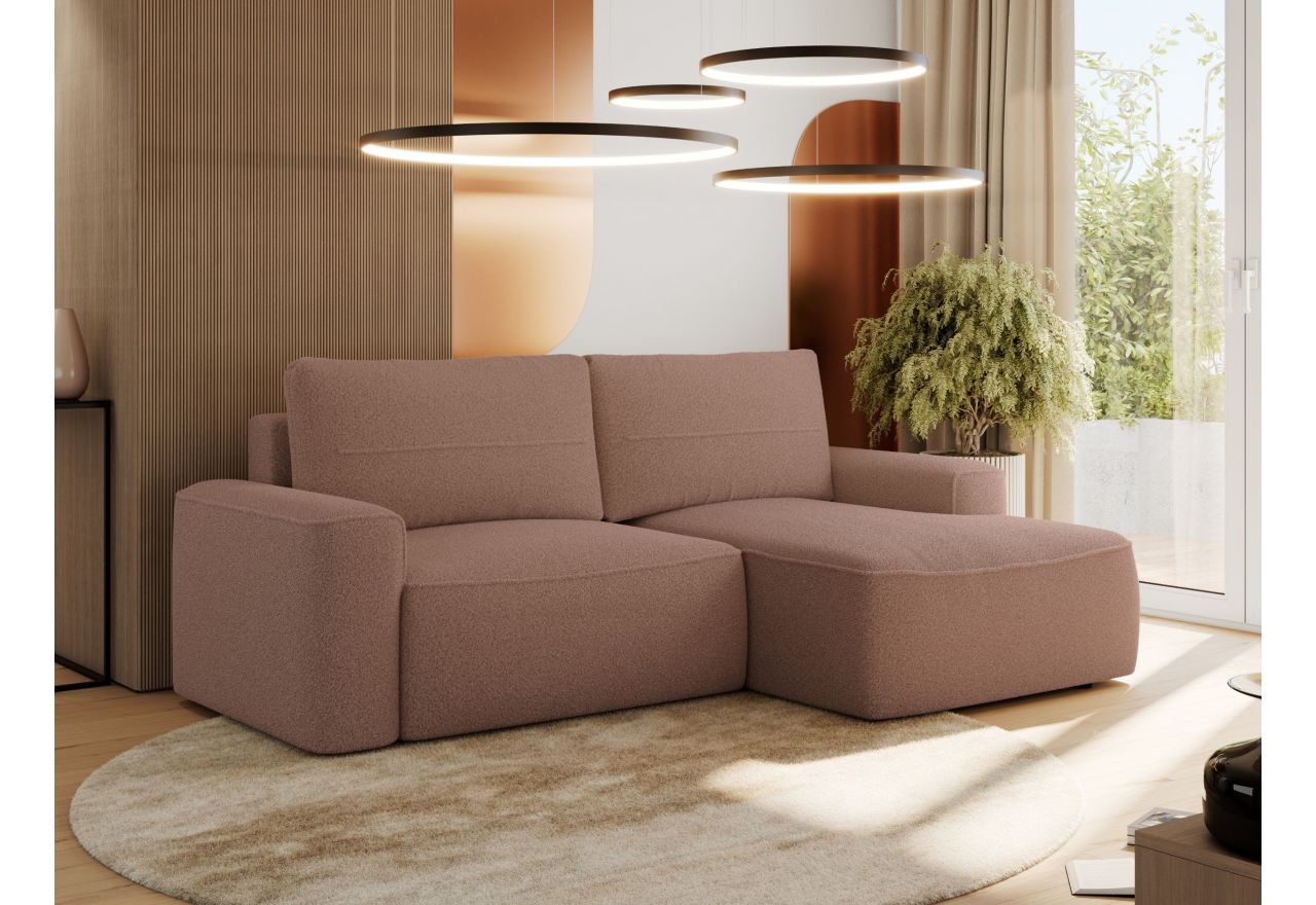 Narożnik BELLUNO L - strona prawa - różowy, boucle