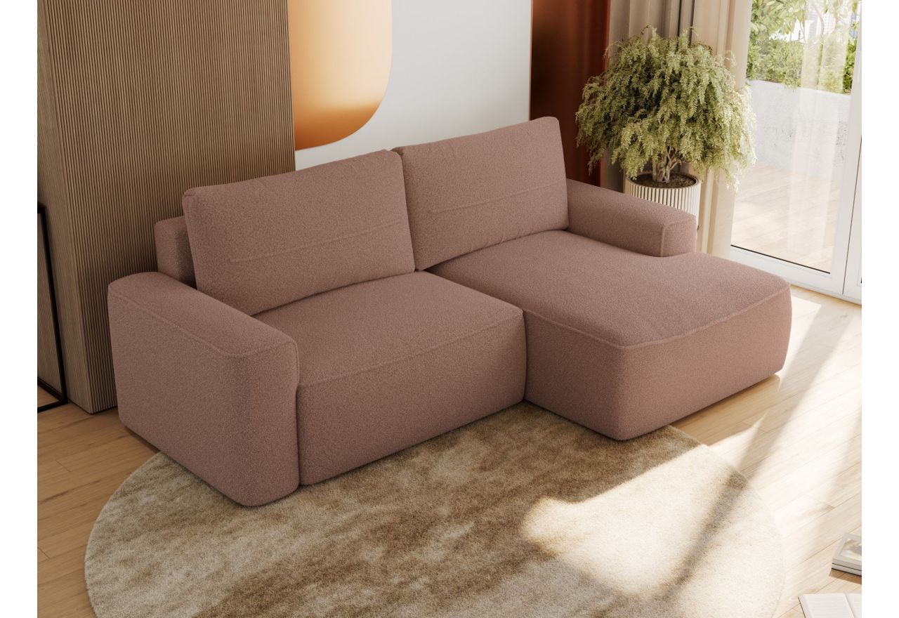 Narożnik BELLUNO L - strona prawa - różowy, boucle