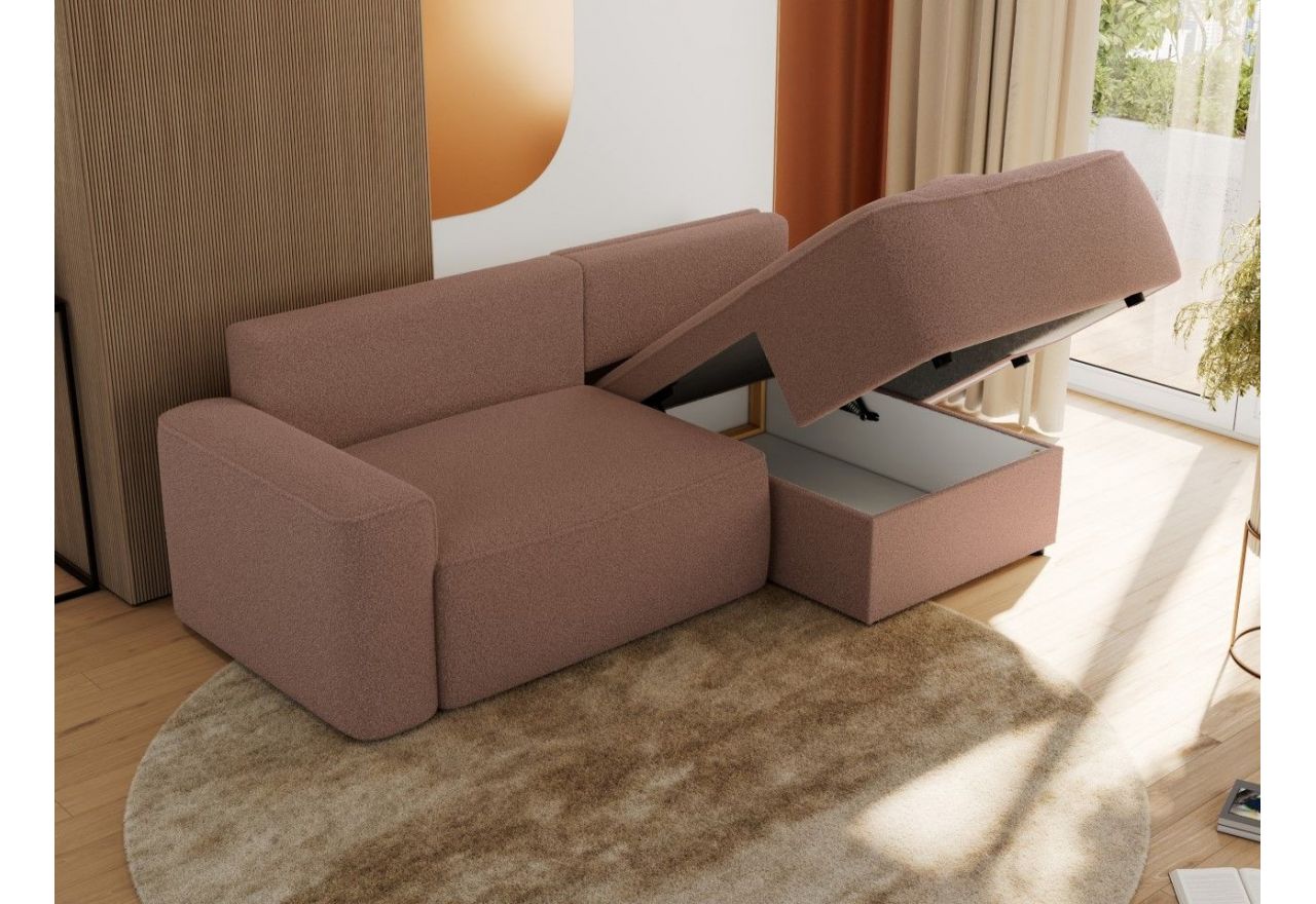 Narożnik BELLUNO L - strona prawa - różowy, boucle