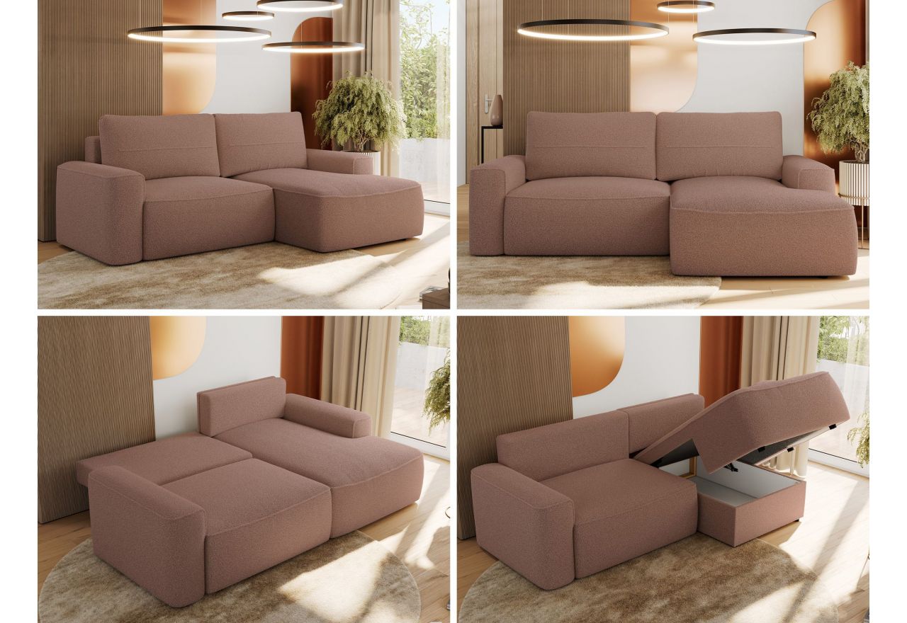 Narożnik BELLUNO L - strona prawa - różowy, boucle