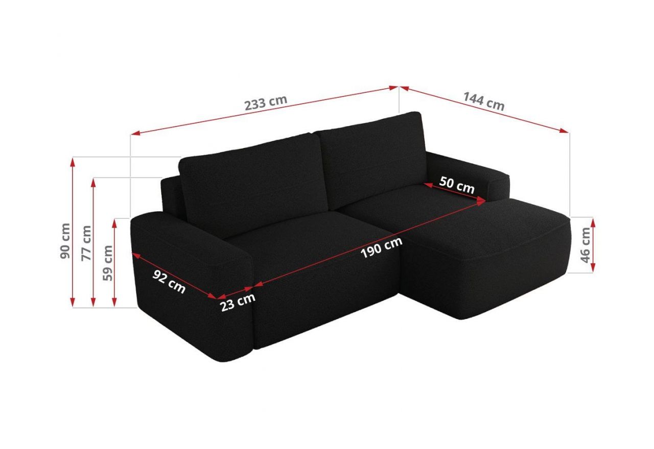 Narożnik BELLUNO L - strona prawa - czarny, boucle