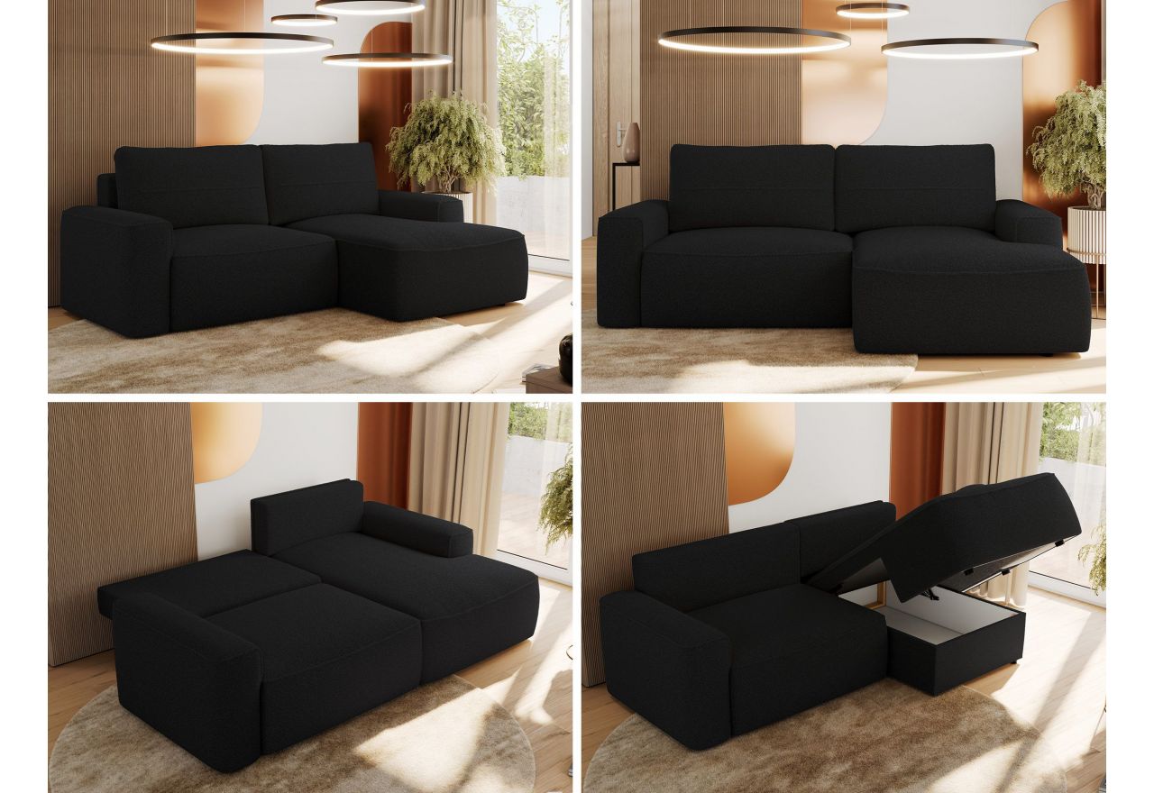 Narożnik BELLUNO L - strona prawa - czarny, boucle