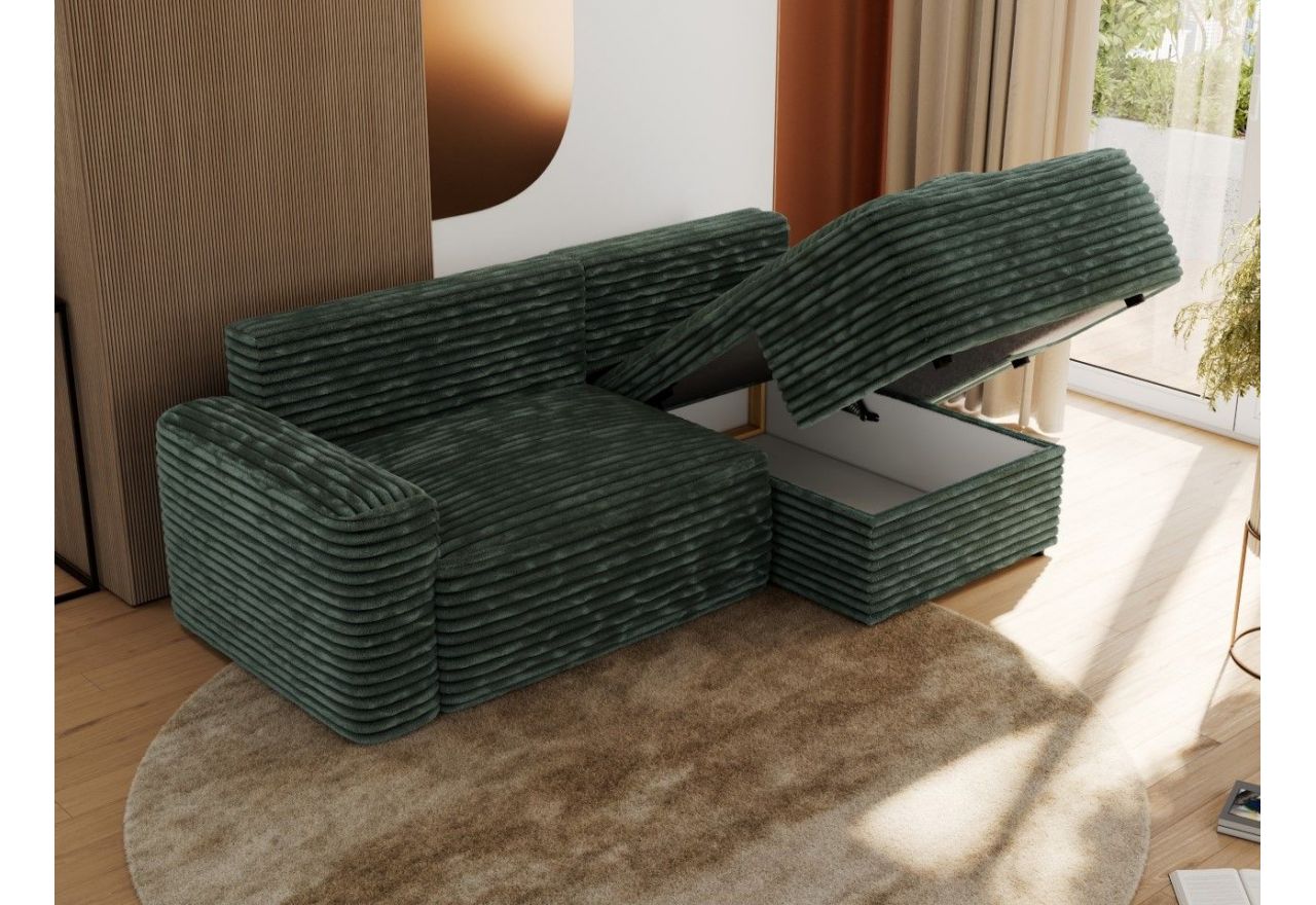 Narożnik BELLUNO L - strona prawa - ciemnozielony, sztruks