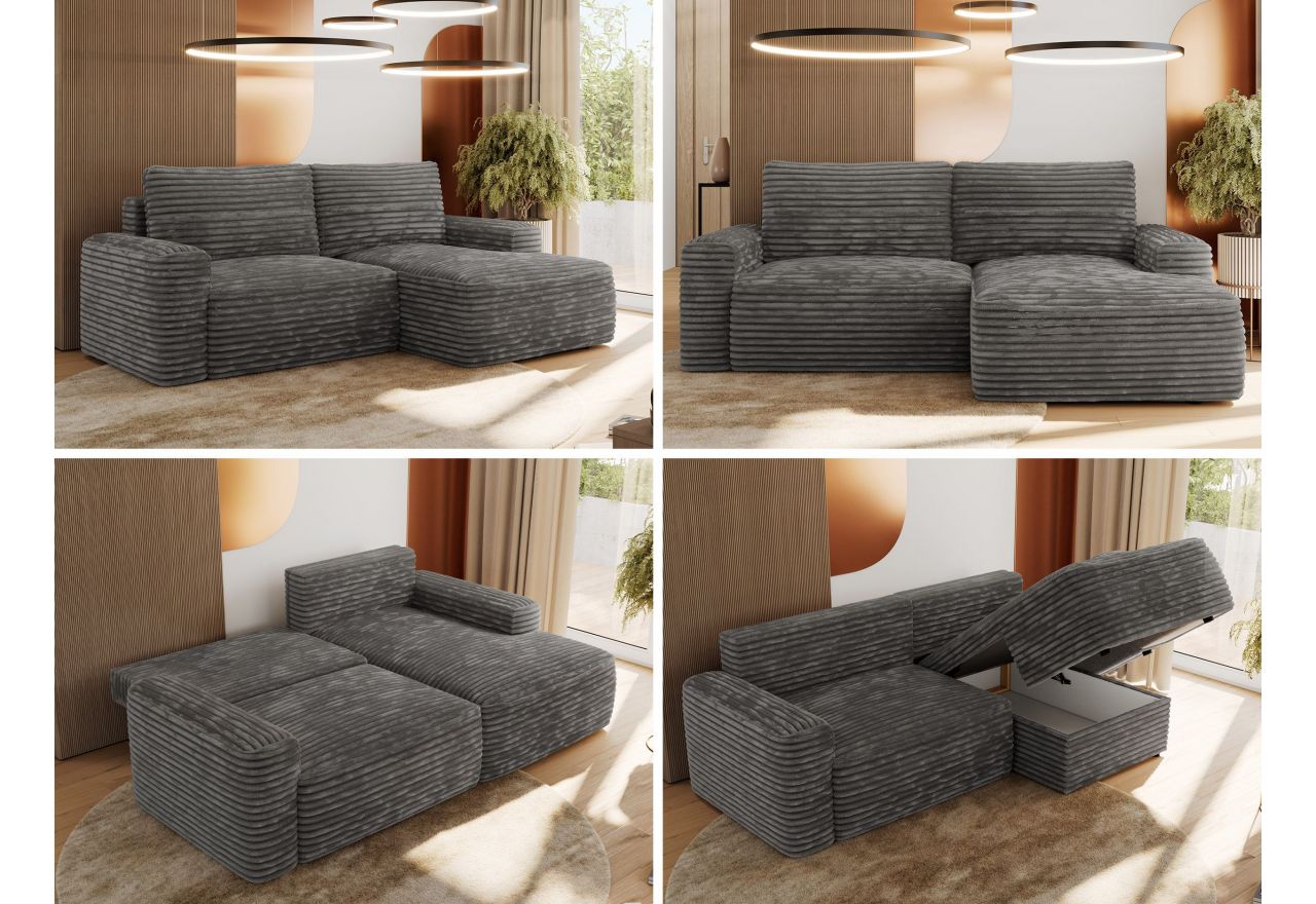 Narożnik BELLUNO L - strona prawa - szary, sztruks