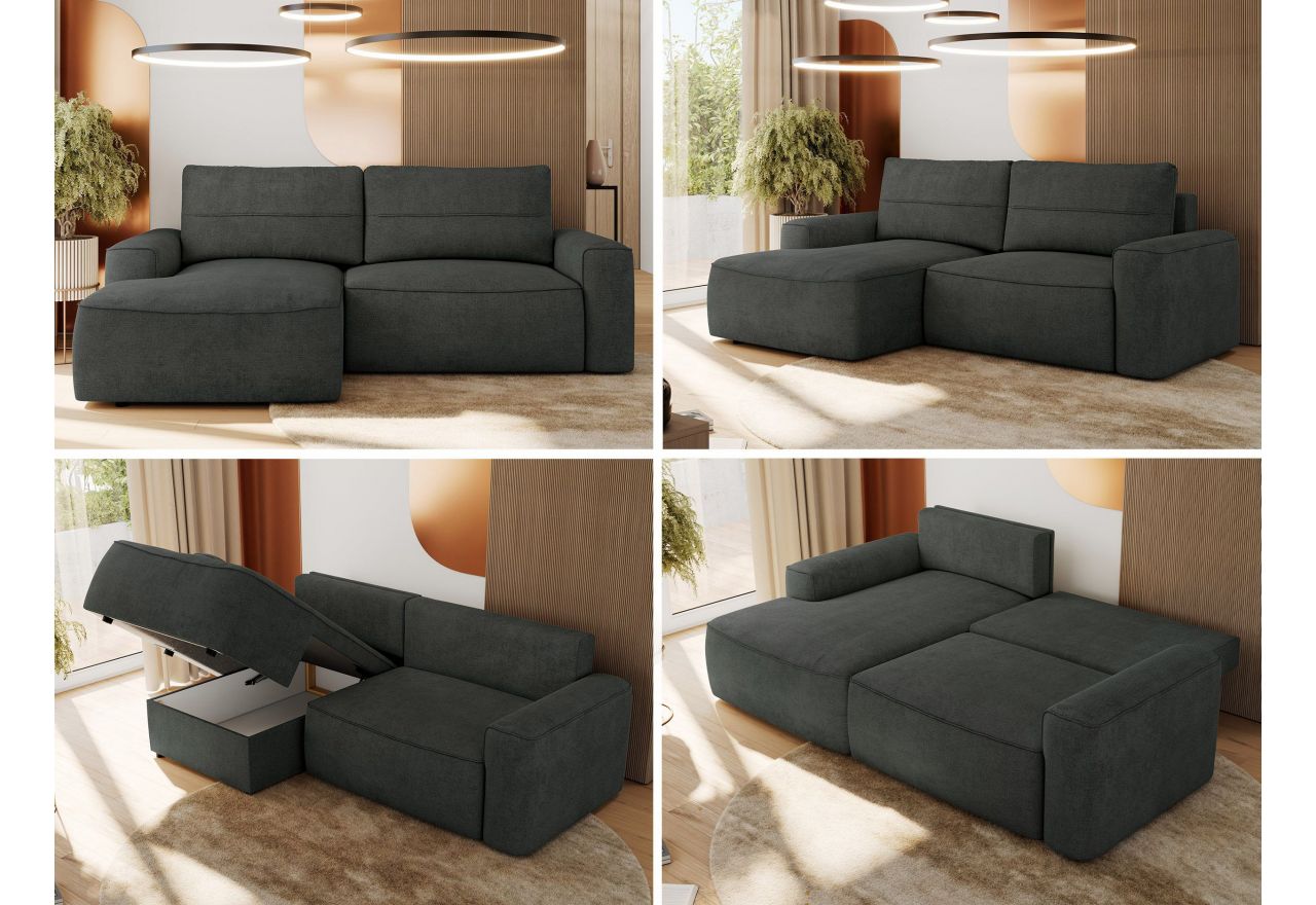 Narożnik BELLUNO L - strona lewa - ciemnoszary, struktura