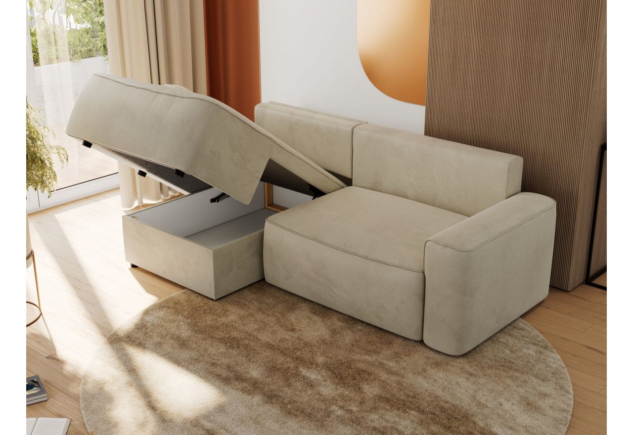 Narożnik BELLUNO L - strona lewa - beżowy, welwet