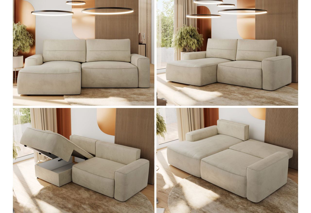 Narożnik BELLUNO L - strona lewa - beżowy, welwet