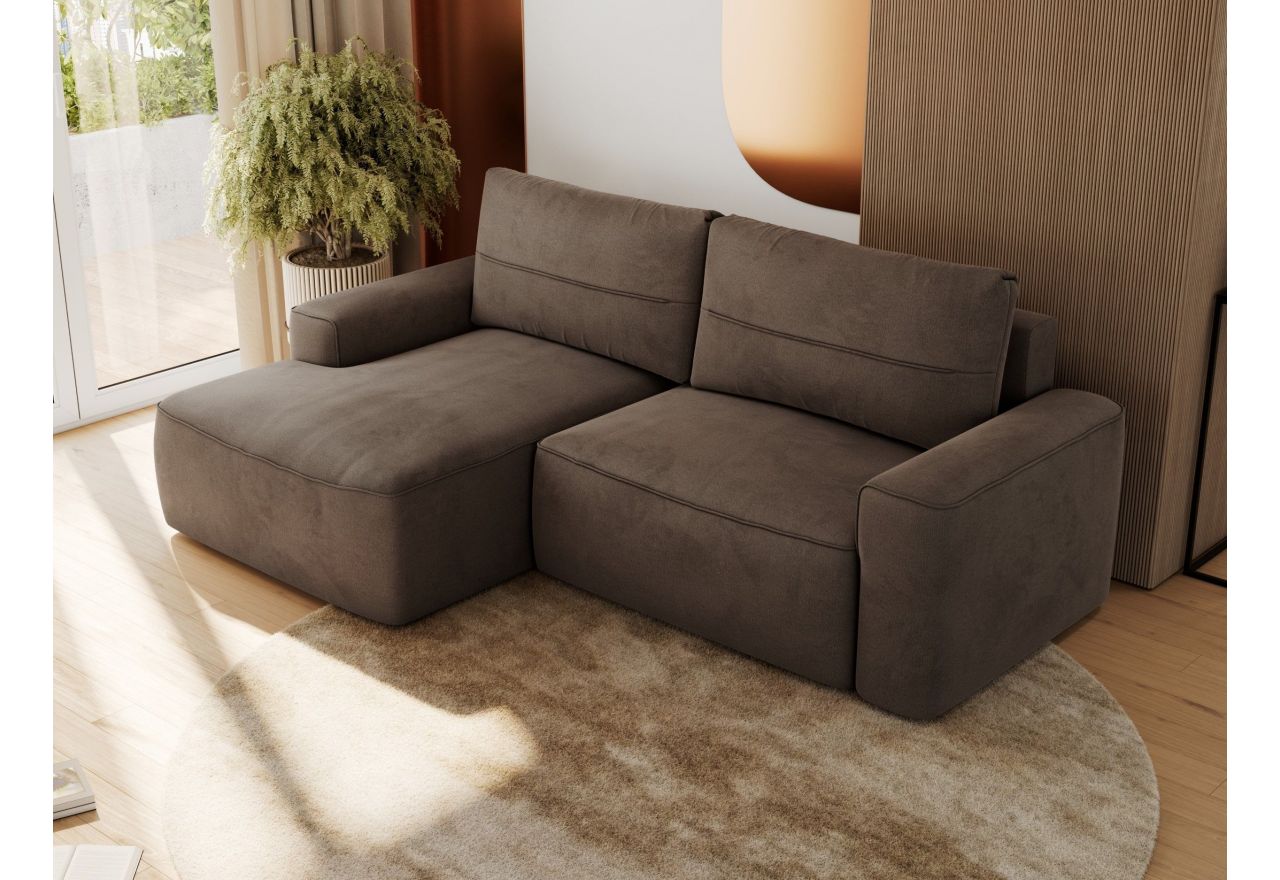 Narożnik BELLUNO L - strona lewa - brązowy, welwet