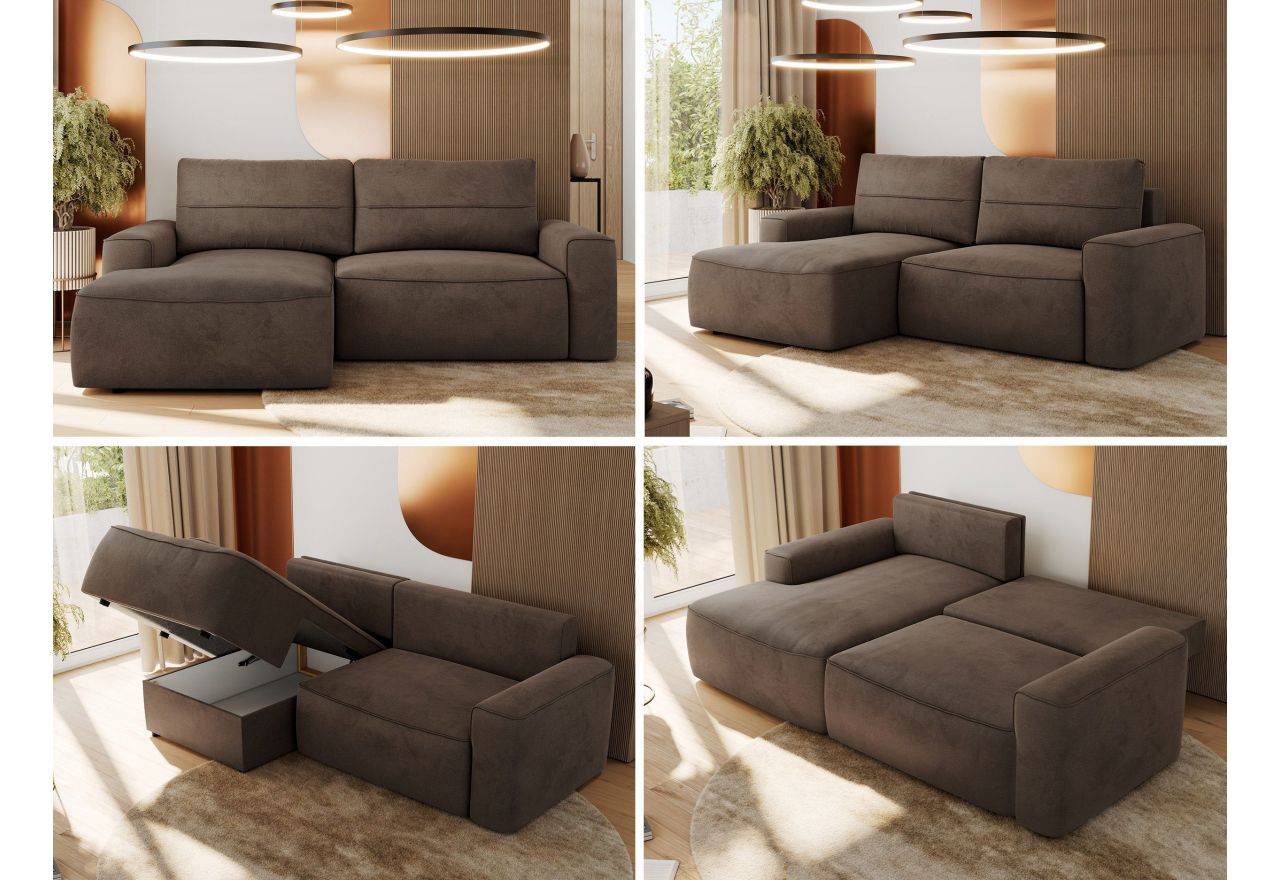 Narożnik BELLUNO L - strona lewa - brązowy, welwet