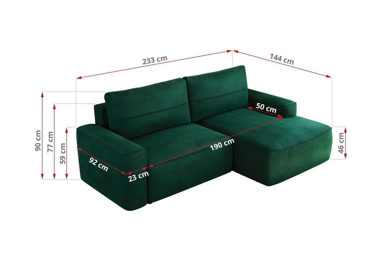 Narożnik BELLUNO L - strona lewa - ciemnozielony, welwet