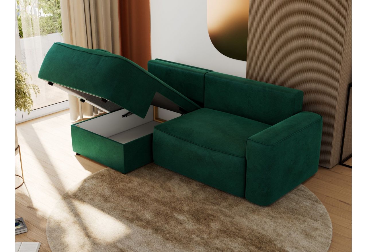 Narożnik BELLUNO L - strona lewa - ciemnozielony, welwet