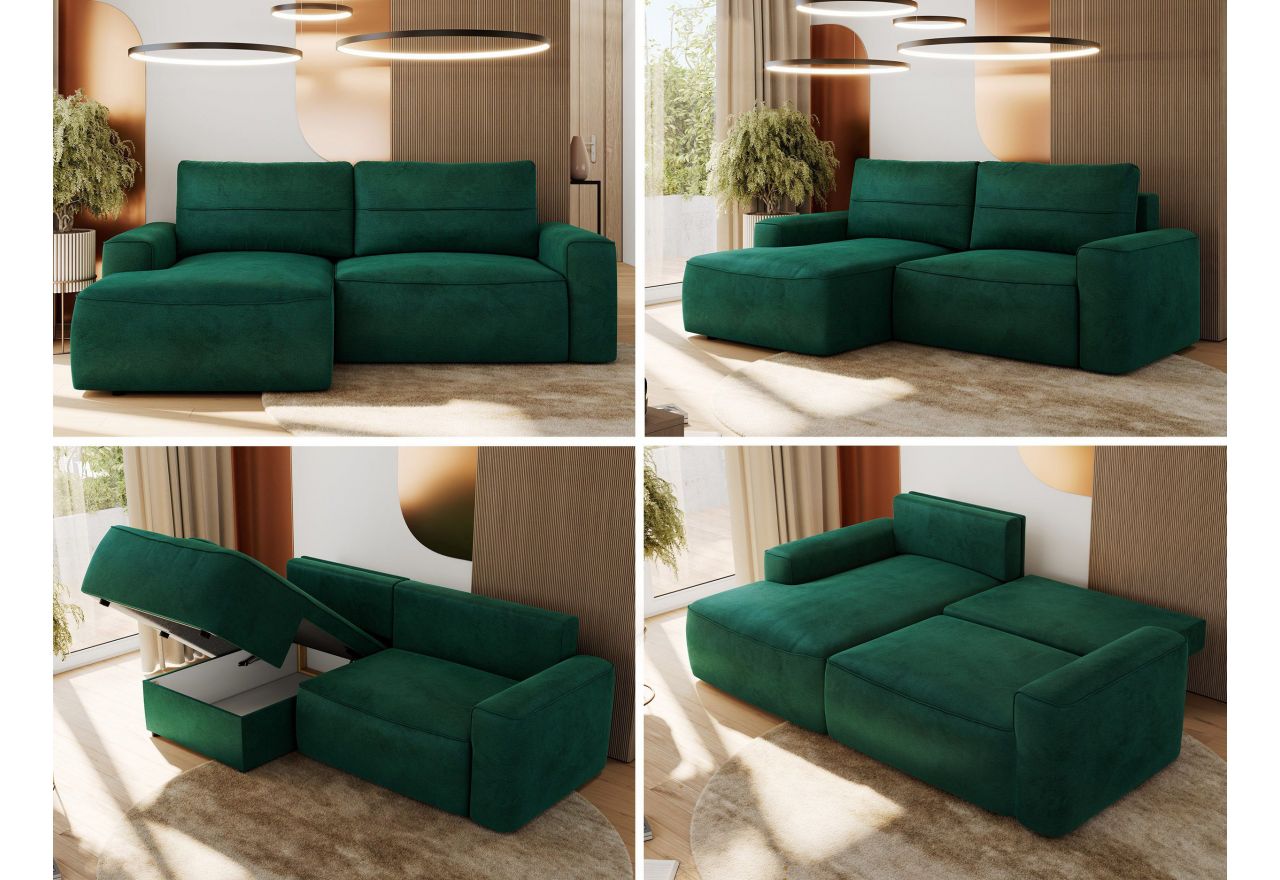 Narożnik BELLUNO L - strona lewa - ciemnozielony, welwet