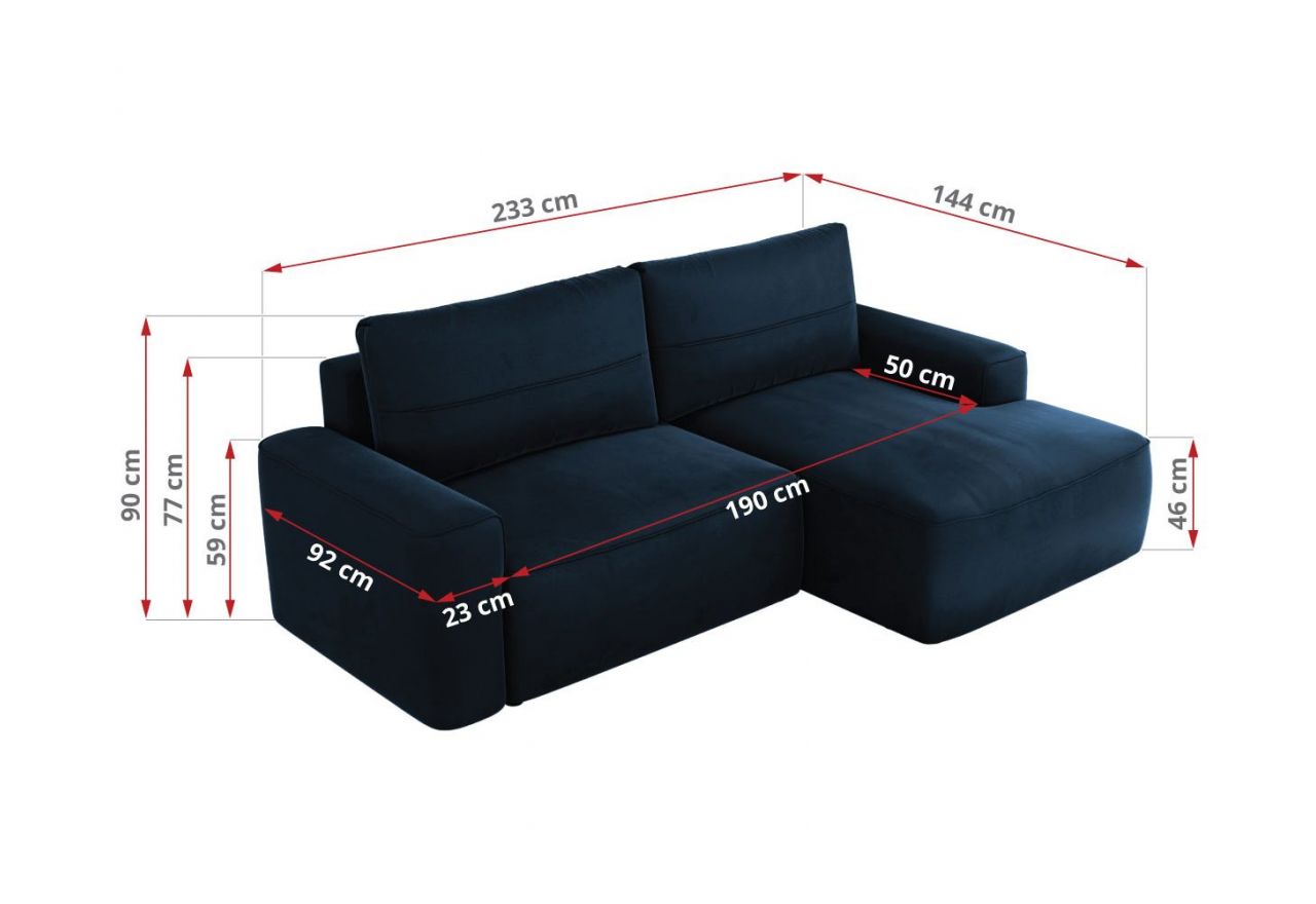 Narożnik BELLUNO L - strona lewa - ciemnoniebieski, welwet