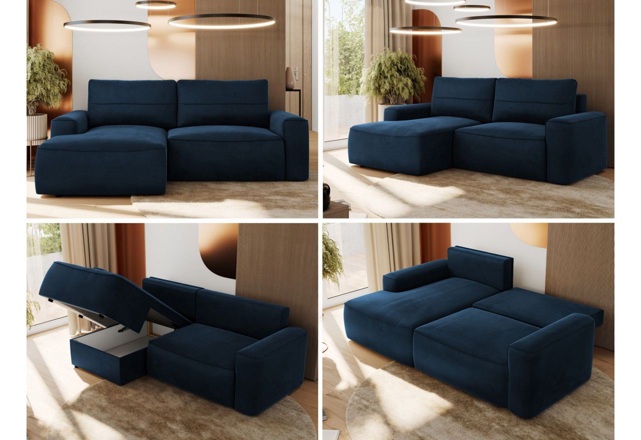 Narożnik BELLUNO L - strona lewa - ciemnoniebieski, welwet