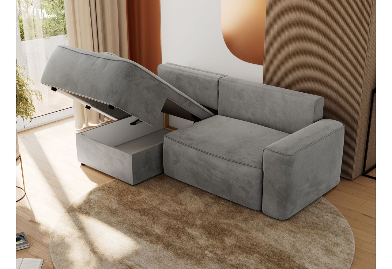 Narożnik BELLUNO L - strona lewa - jasnoszary, welwet