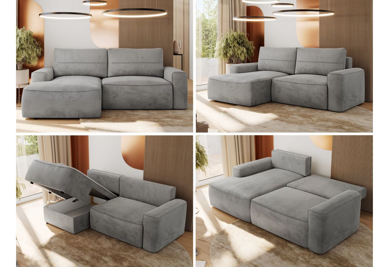 Narożnik BELLUNO L - strona lewa - jasnoszary, welwet