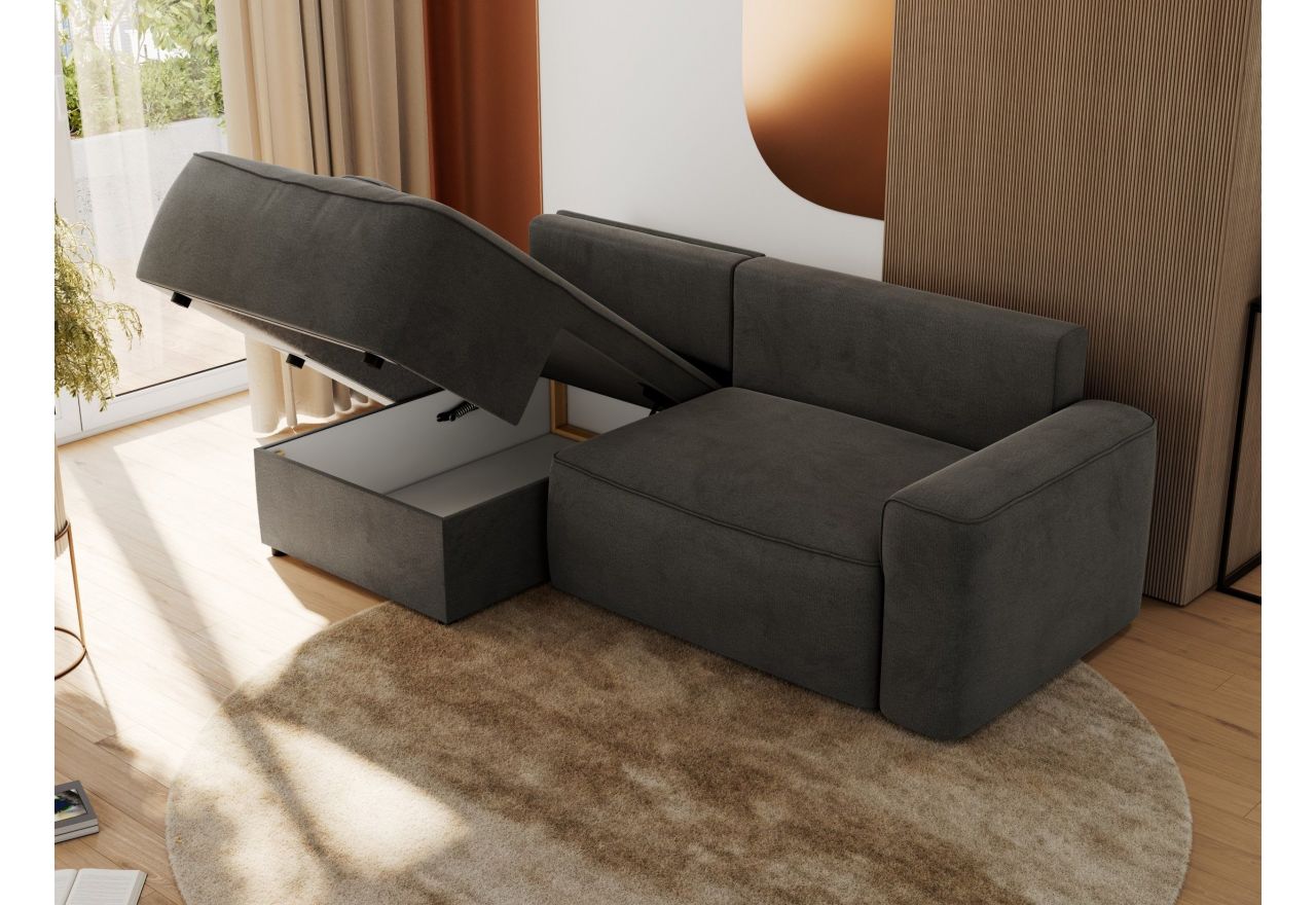 Narożnik BELLUNO L - strona lewa - ciemnoszary, welwet