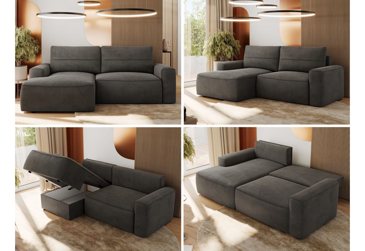 Narożnik BELLUNO L - strona lewa - ciemnoszary, welwet