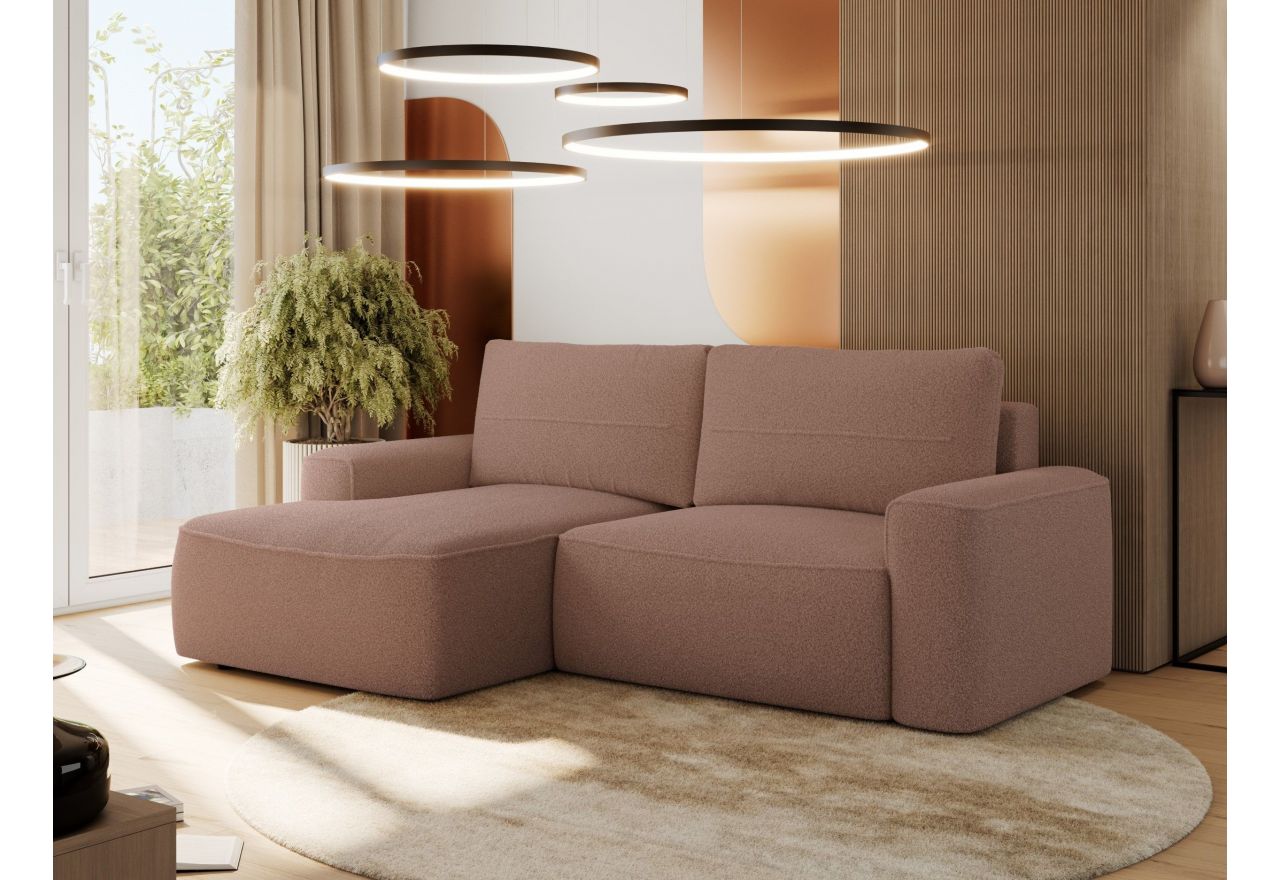 Narożnik BELLUNO L - strona lewa - różowy, boucle