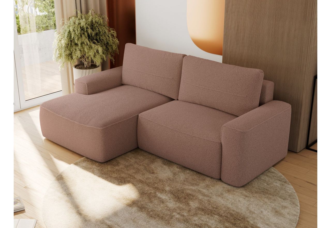 Narożnik BELLUNO L - strona lewa - różowy, boucle