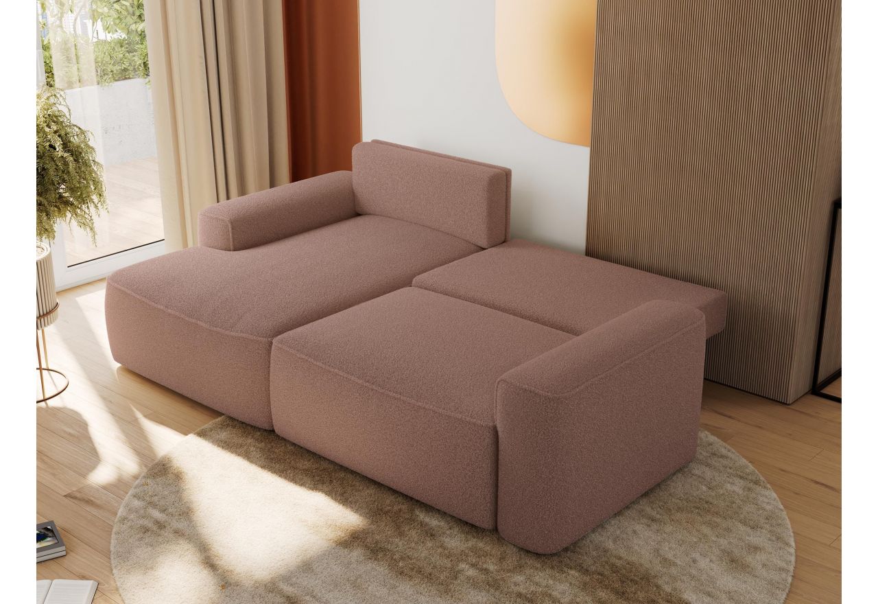 Narożnik BELLUNO L - strona lewa - różowy, boucle