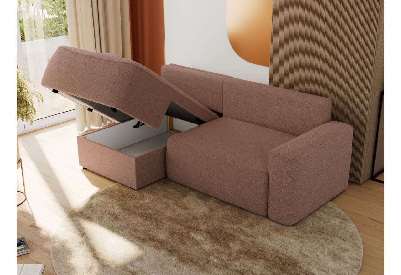 Narożnik BELLUNO L - strona lewa - różowy, boucle