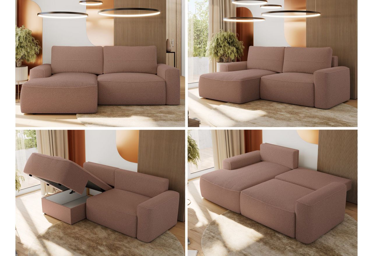 Narożnik BELLUNO L - strona lewa - różowy, boucle