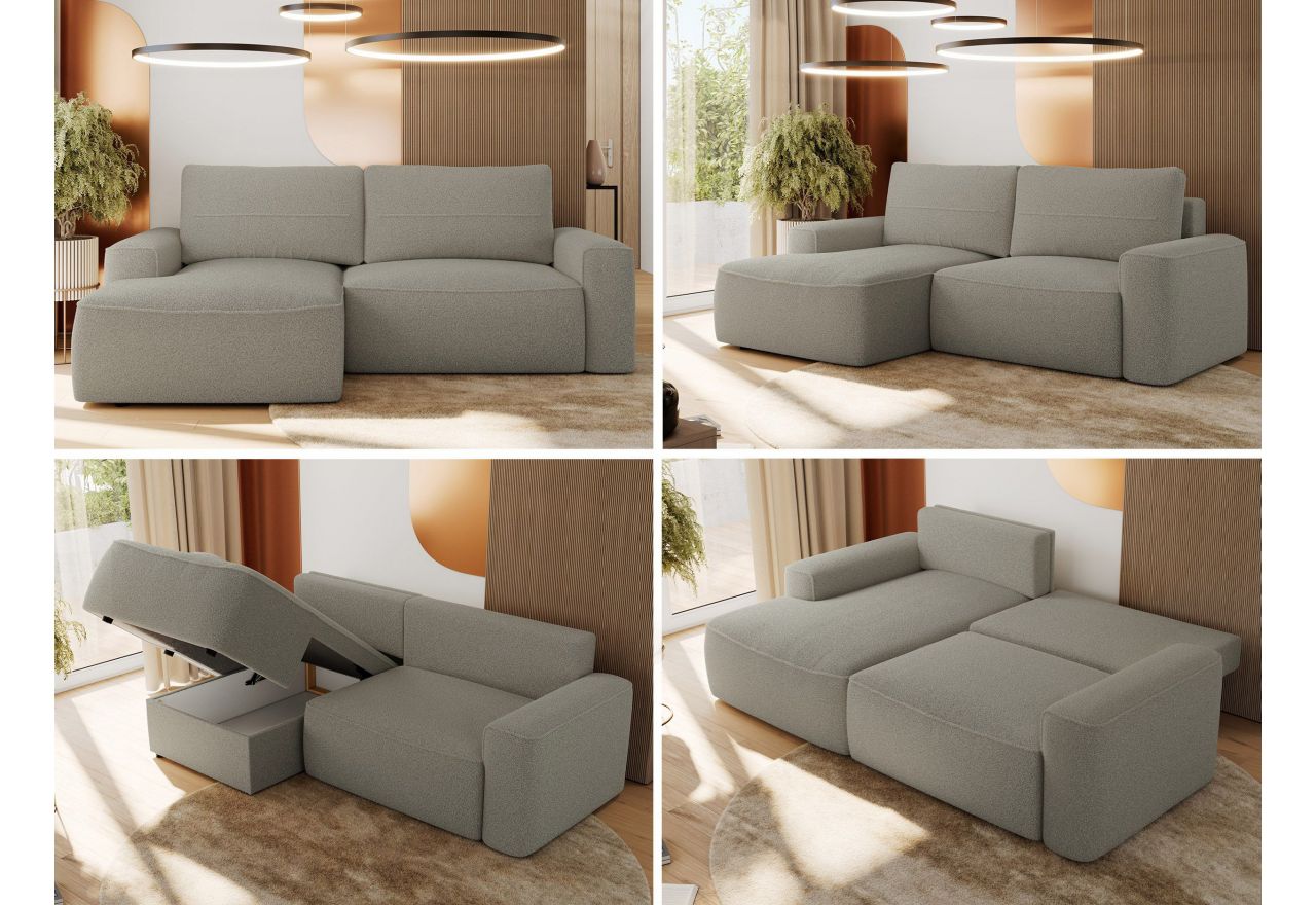 Narożnik BELLUNO L - strona lewa - szary, boucle