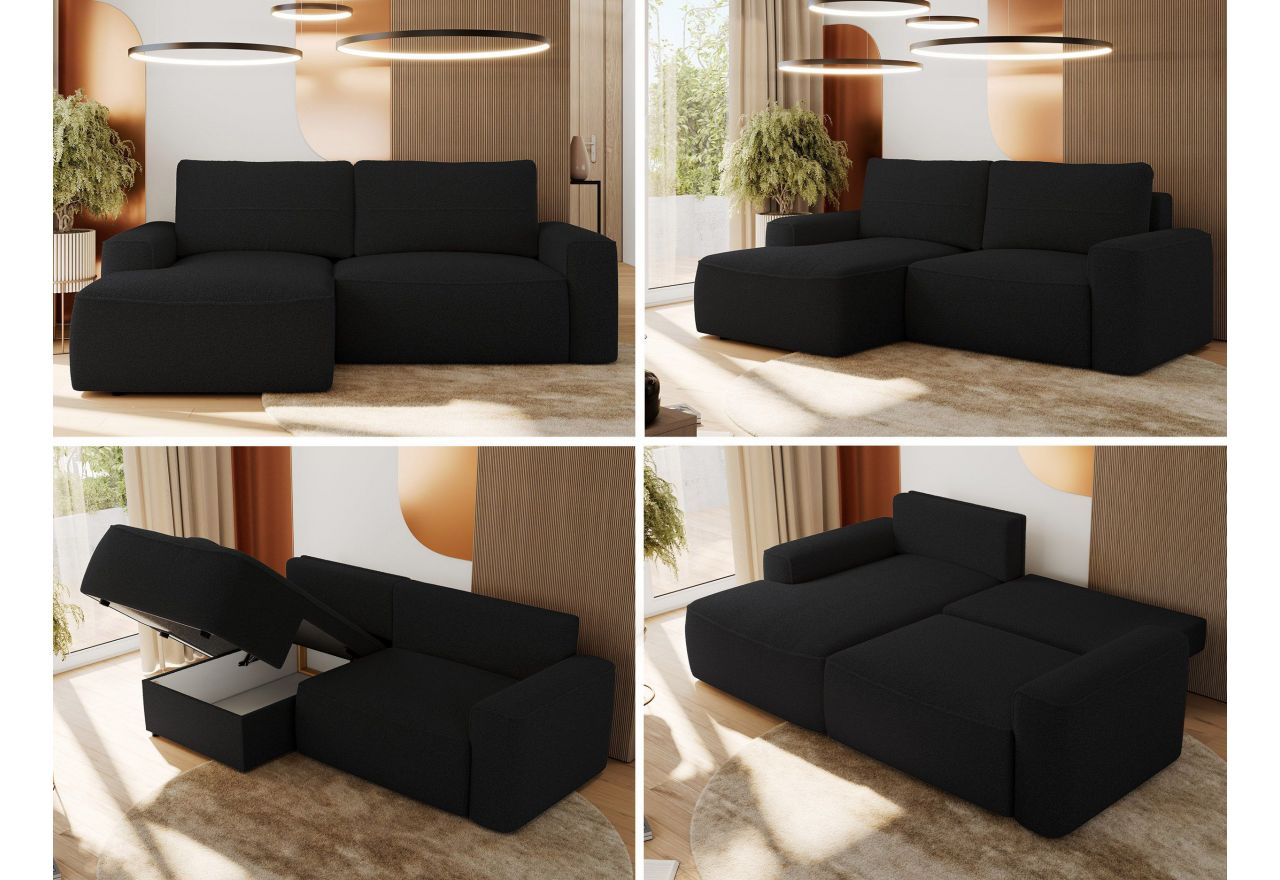 Narożnik BELLUNO L - strona lewa - czarny, boucle