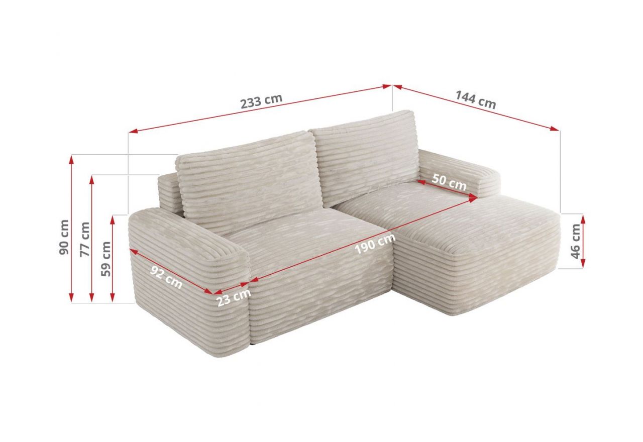 Narożnik BELLUNO L - strona lewa - beżowy, sztruks