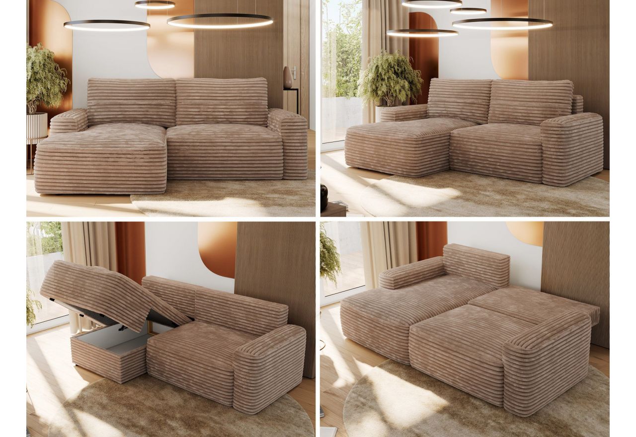 Narożnik BELLUNO L - strona lewa - brązowy, sztruks