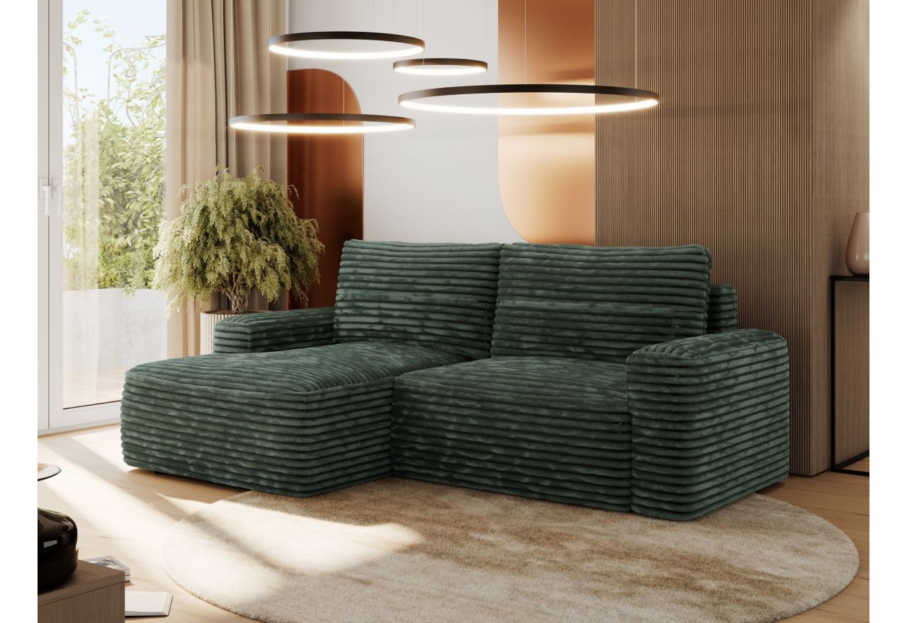 Narożnik BELLUNO L - strona lewa - ciemnozielony, sztruks