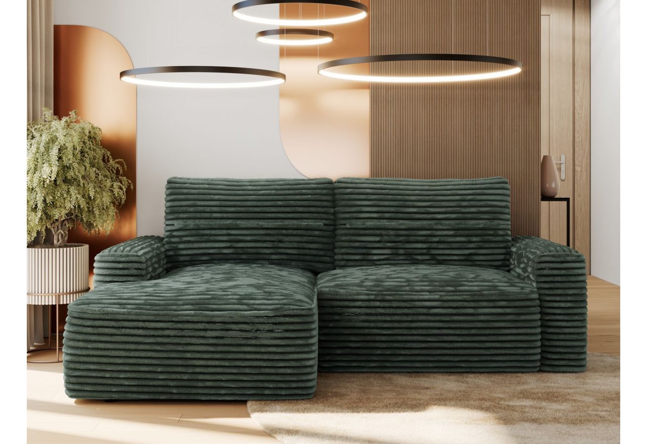 Narożnik BELLUNO L - strona lewa - ciemnozielony, sztruks