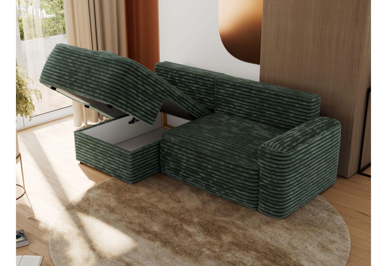 Narożnik BELLUNO L - strona lewa - ciemnozielony, sztruks