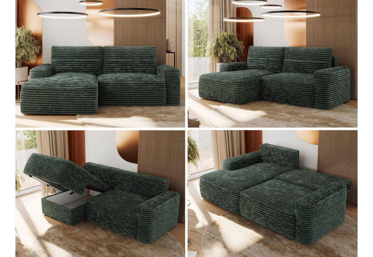 Narożnik BELLUNO L - strona lewa - ciemnozielony, sztruks