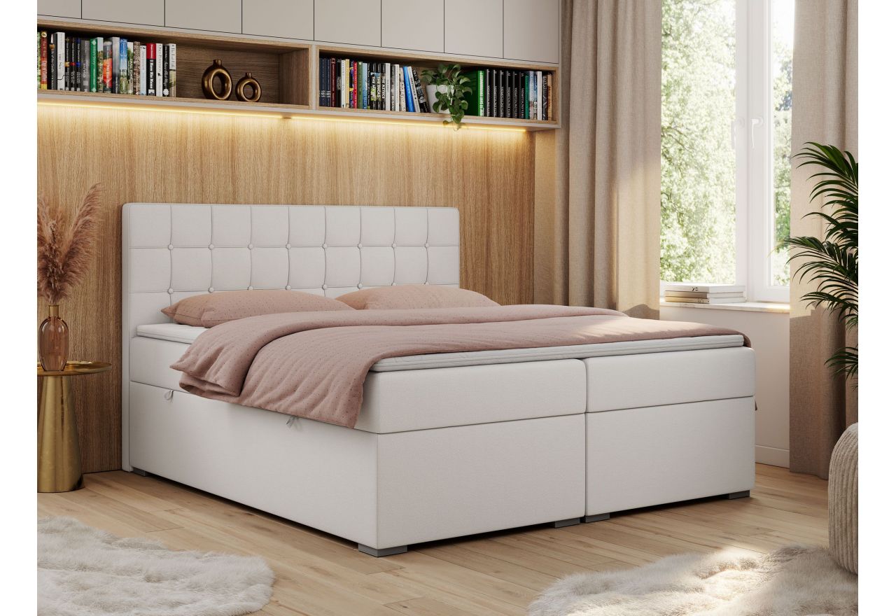 Łóżko kontynentalne CARMEN 180x200 - Soft 17 - biała ekoskóra - OUTLET