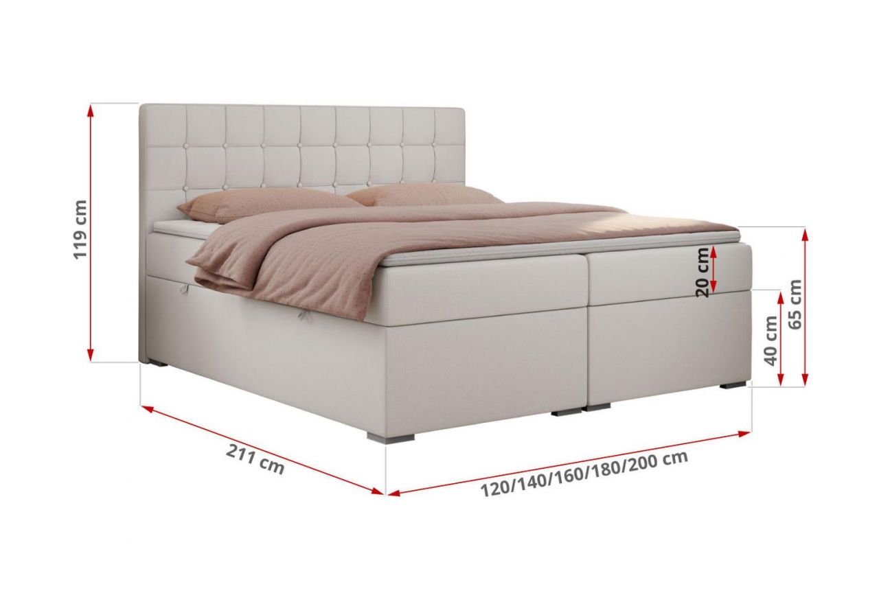 Łóżko kontynentalne CARMEN 180x200 - Soft 17 - biała ekoskóra - OUTLET