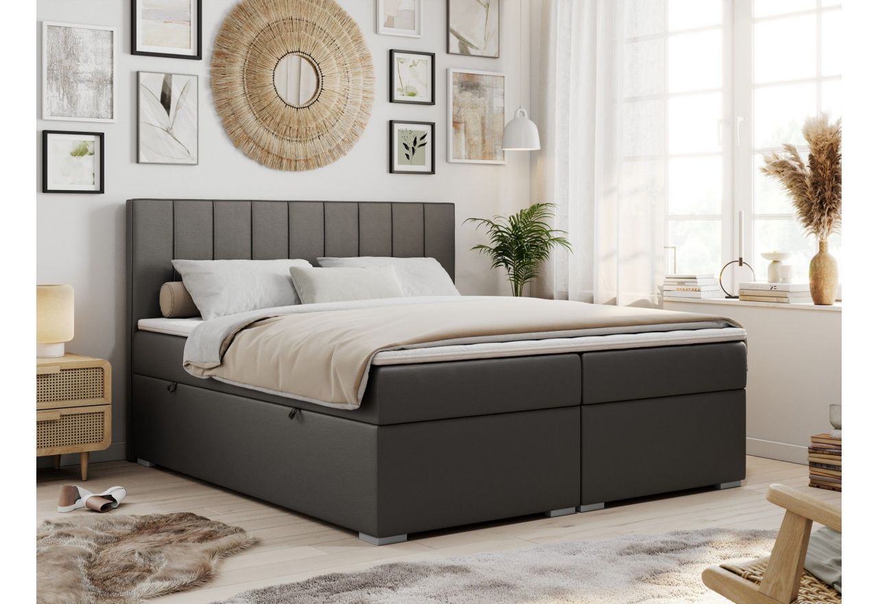 Łóżko kontynentalne ALLY 160x200 - Soft 20 - ciemnoszara ekoskóra - OUTLET