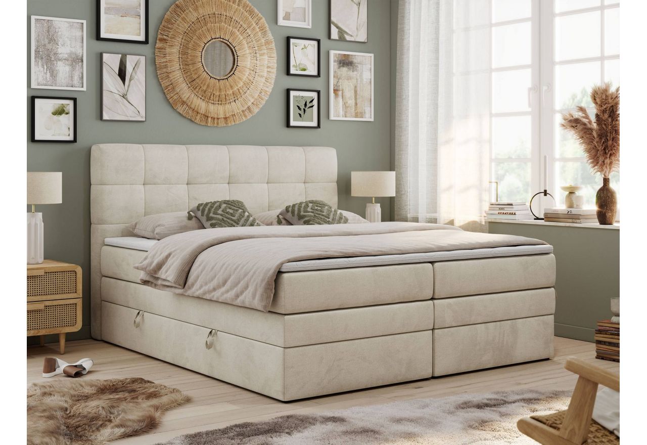 Łóżko kontynentalne LUKA KING 160x200 - Monolith 02 - beżowy - OUTLETU