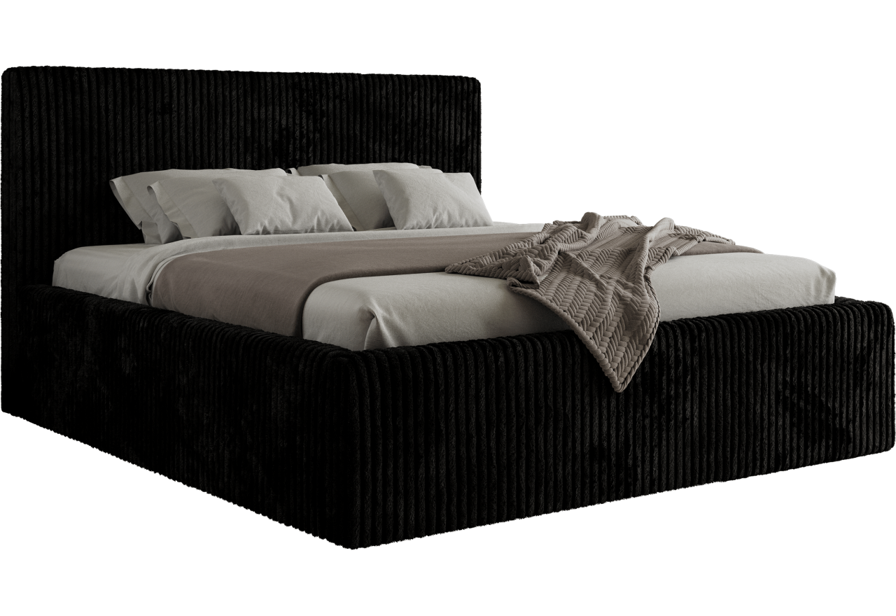 Łóżko tapicerowane TILIANO CLASSIC 200x200 - materac multipocket - czarny, sztruks