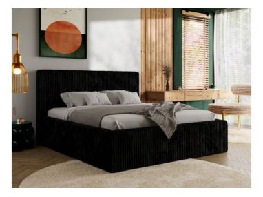 Łóżko tapicerowane TILIANO CLASSIC 180x200 - materac multipocket - czarny, sztruks