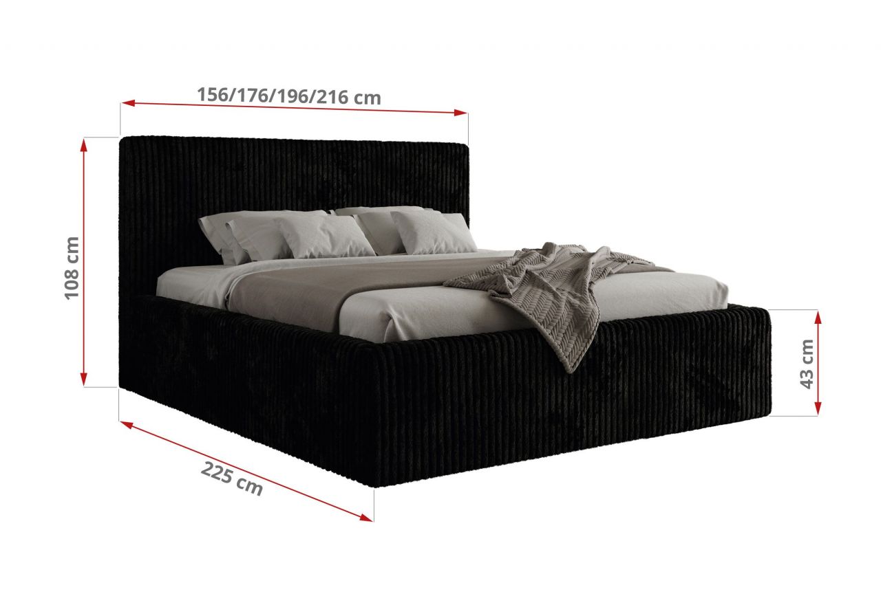 Łóżko tapicerowane TILIANO CLASSIC 160x200 - materac multipocket - czarny, sztruks