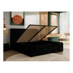 Łóżko tapicerowane TILIANO CLASSIC 140x200 - materac multipocket - czarny, sztruks