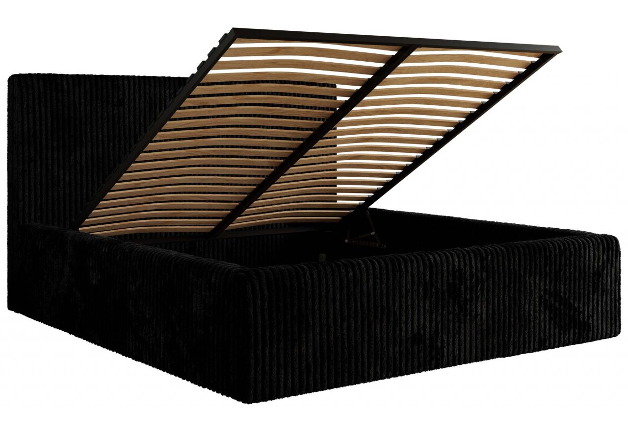 Łóżko tapicerowane TILIANO CLASSIC 140x200 - materac multipocket - czarny, sztruks