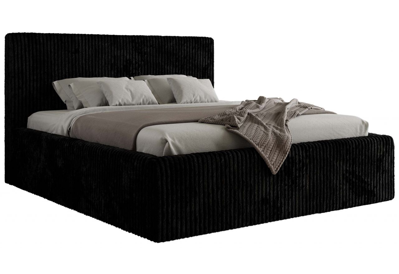 Łóżko tapicerowane TILIANO CLASSIC 200x200 - materac pocket - czarny, sztruks