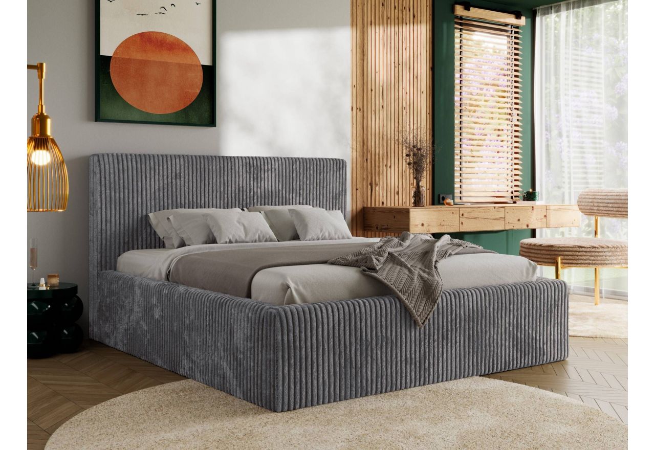 Łóżko tapicerowane TILIANO CLASSIC 180x200 - materac multipocket - szary, sztruks