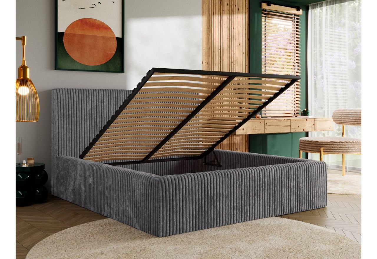 Łóżko tapicerowane TILIANO CLASSIC 160x200 - materac multipocket - szary, sztruks