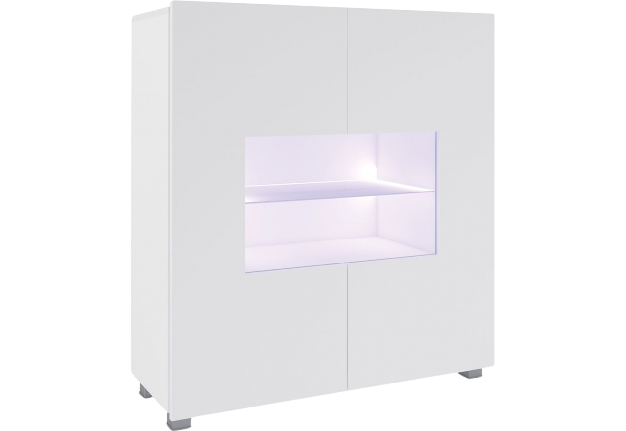 Modna, elegancka komoda ze szklaną półką i opcją oświetlenia LED - CONTROL Biały / Biały połysk