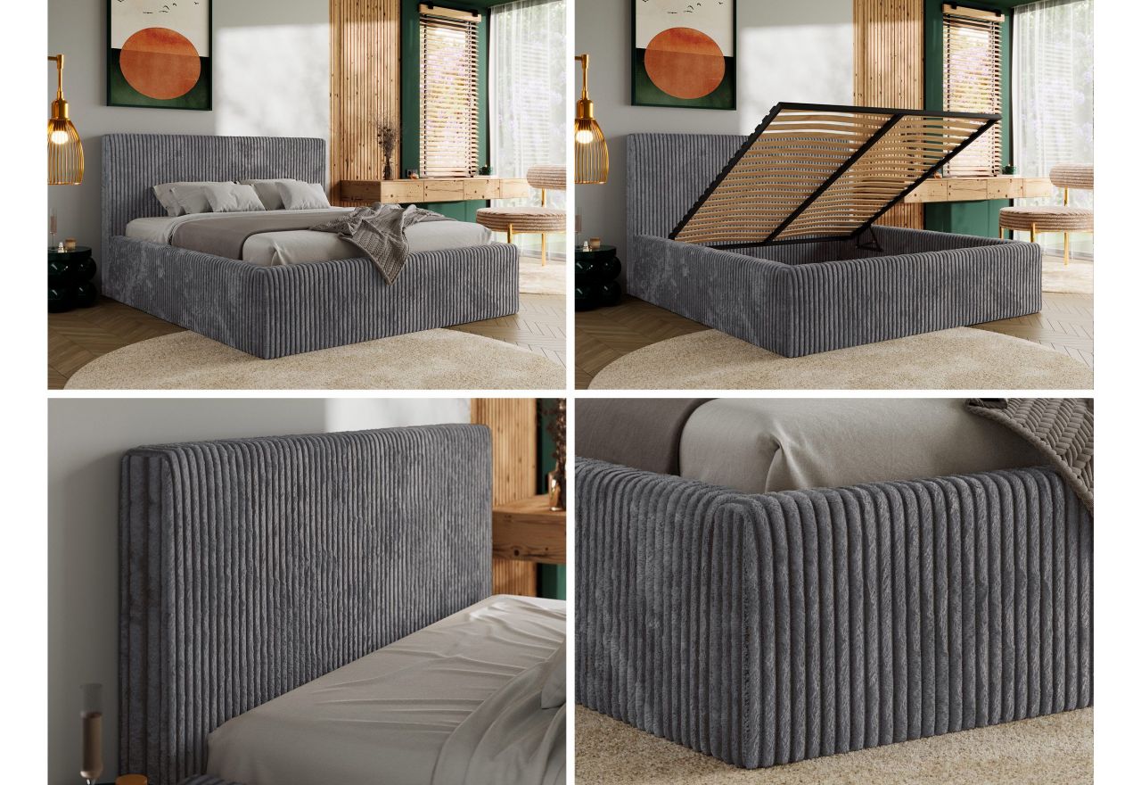 Łóżko tapicerowane TILIANO CLASSIC 180x200 - materac pocket - szary, sztruks