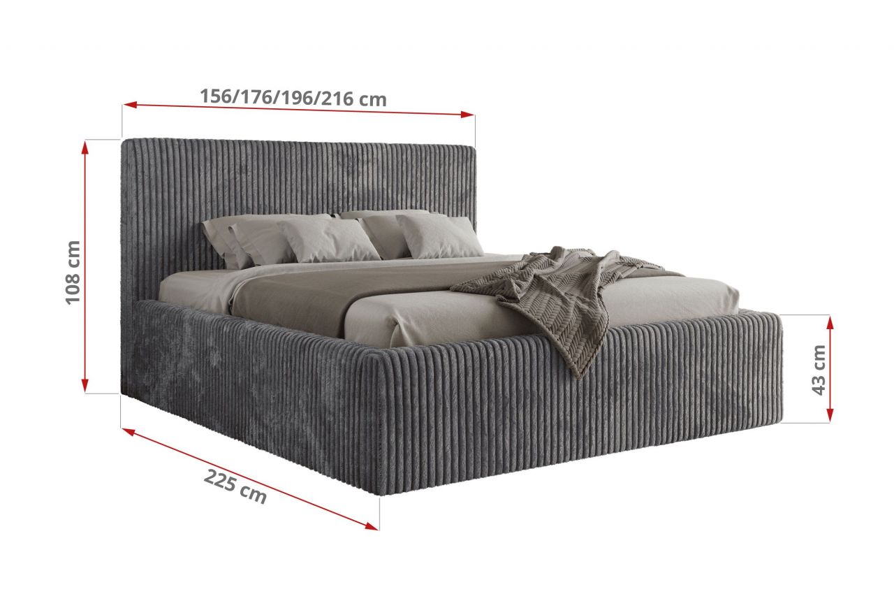 Łóżko tapicerowane TILIANO CLASSIC 140x200 - materac pocket - szary, sztruks